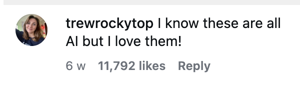 Comment: I know these are all AI but I love them — liked 11,792 times